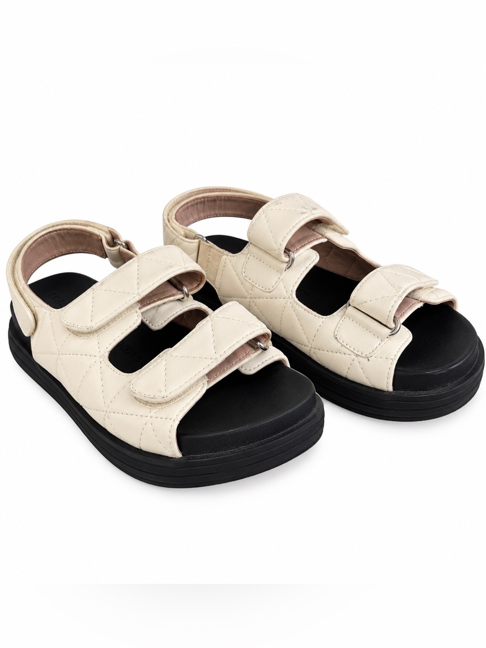 Aerosoles Lamirca Quilted Leather Sport Sandals Cream Size 9M